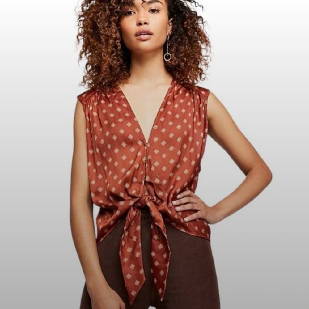 Free People Terracotta and Beige Sleeveless Top
